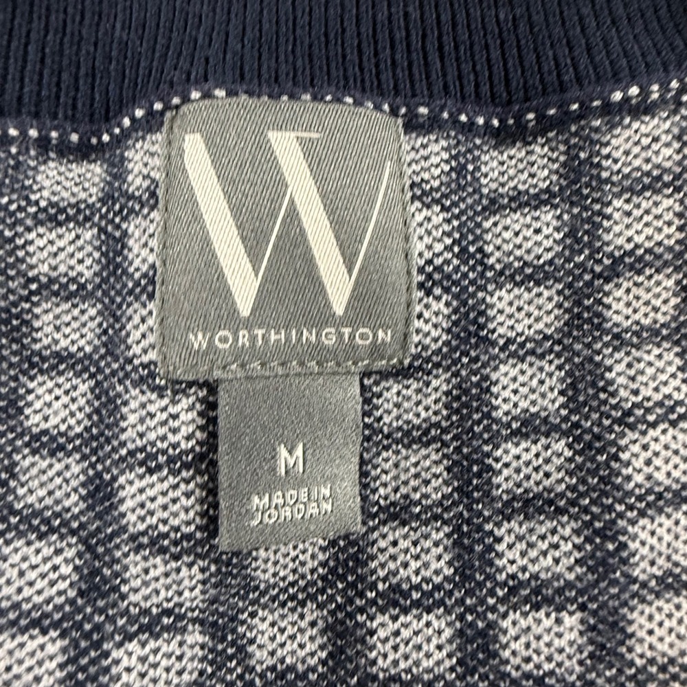 Worthington Womens Navy White Grid V-Neck Knit Sweater Long Sleeve Size M NEW - Picture 5 of 8